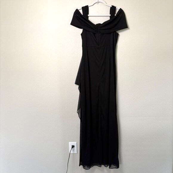 Alex Evenings Draped Cold Shoulder Long Evening Gown Size 12 Black Ruched Dress - Picture 4 of 16